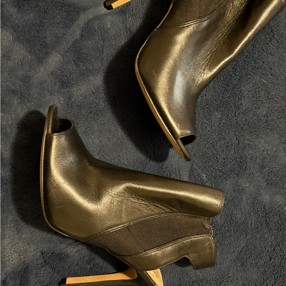 Vince Camuto Black Leather Peep-Toe Heeled Boots